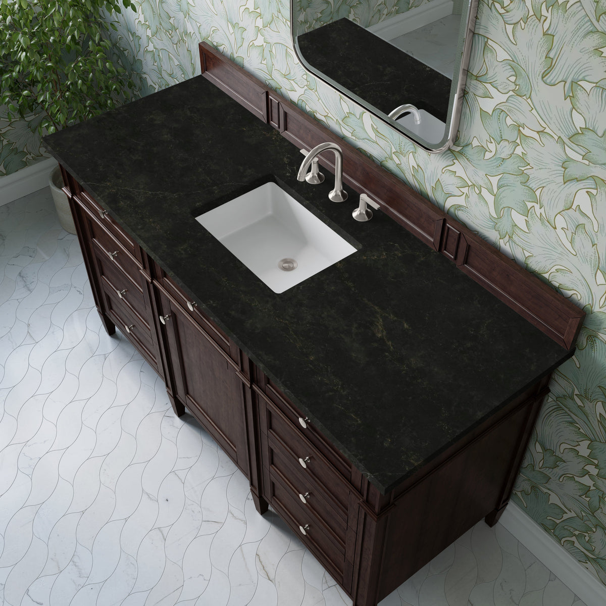 James Martin Brittany 60" Single Bathroom Vanity, Burnished Mahogany with Phantome countertop