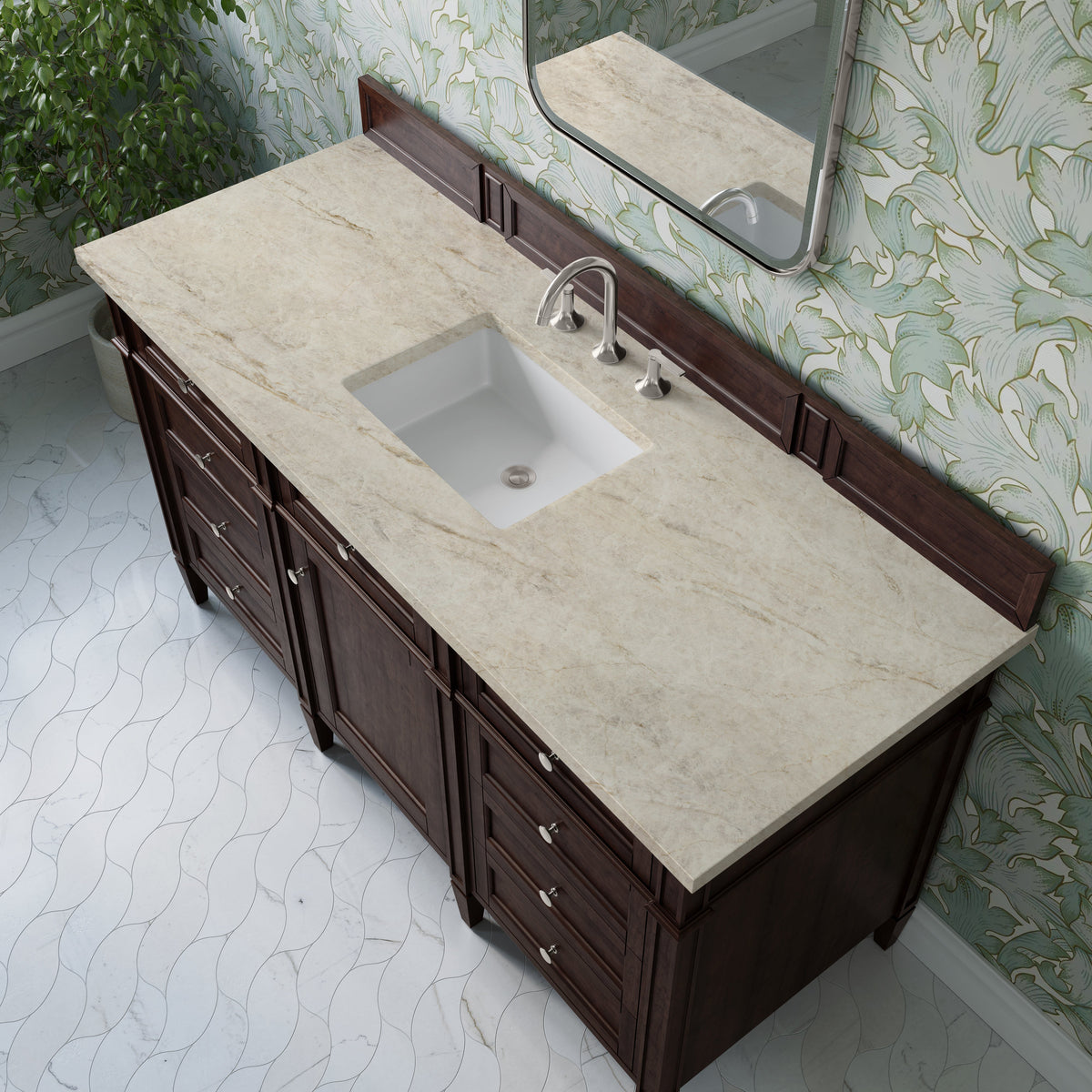 James Martin Brittany 60" Single Bathroom Vanity, Burnished Mahogany with Tajnar countertop