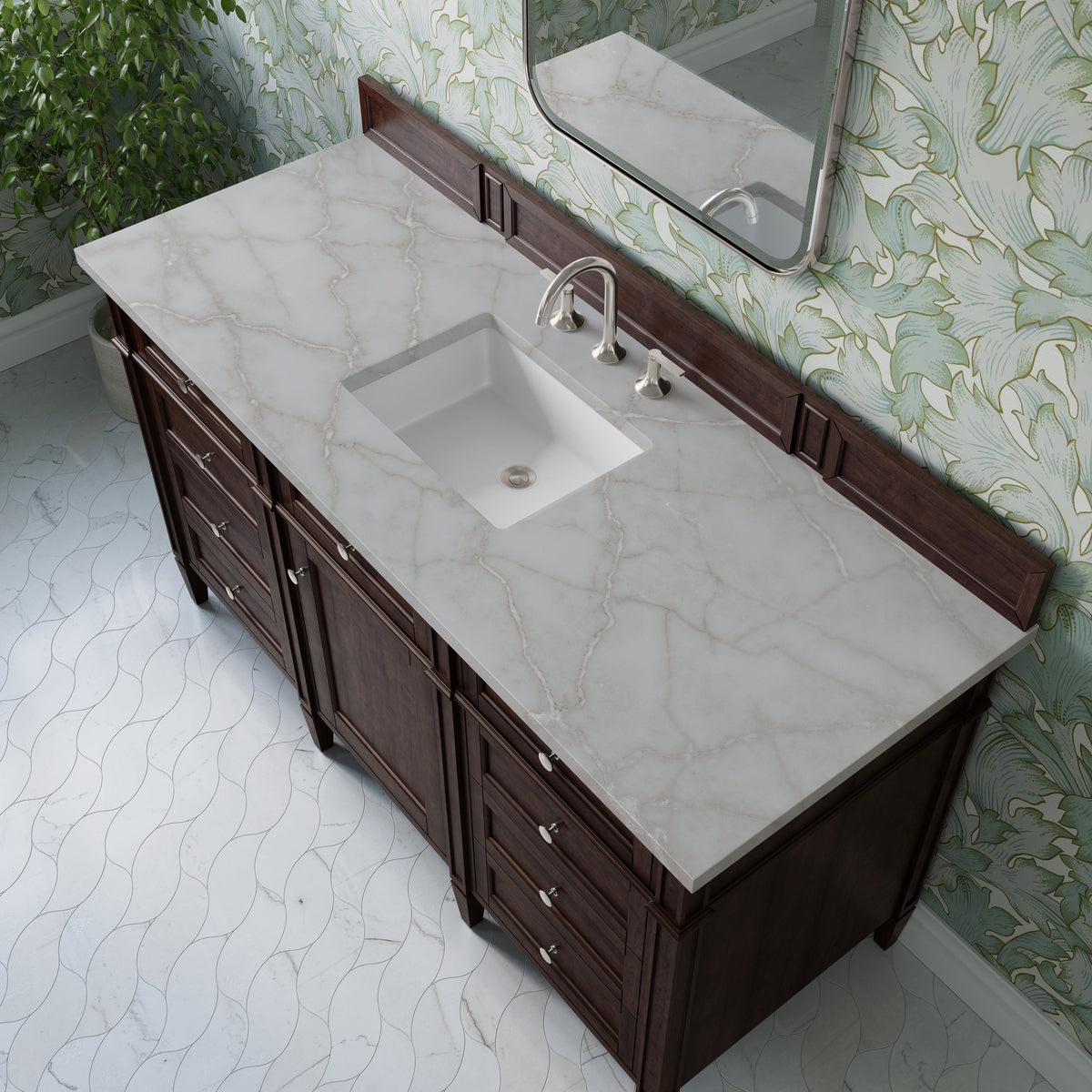 James Martin Brittany 60" Single Bathroom Vanity, Burnished Mahogany with Victorian Silver countertop