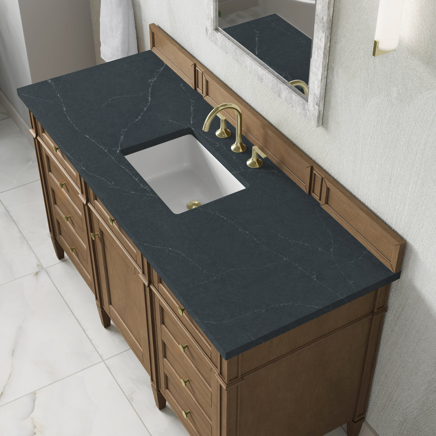 James Martin Brittany 60" Single Bathroom Vanity, Pecan with Charcoal Soapstone countertop