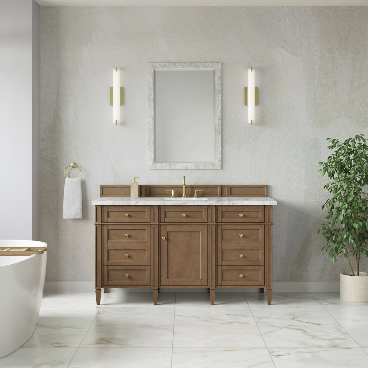 James Martin Brittany 60" Single Bathroom Vanity, Pecan, cabinet without a countertop