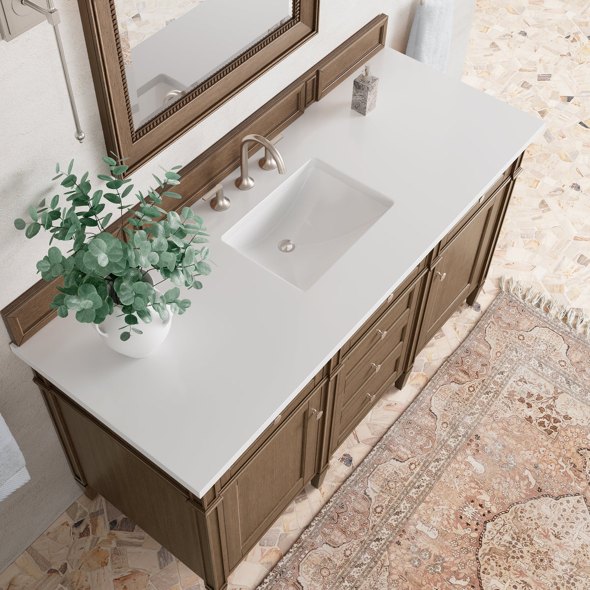 James Martin Brittany 60" Single Bathroom Vanity, Saddle Brown with White Zeus countertop