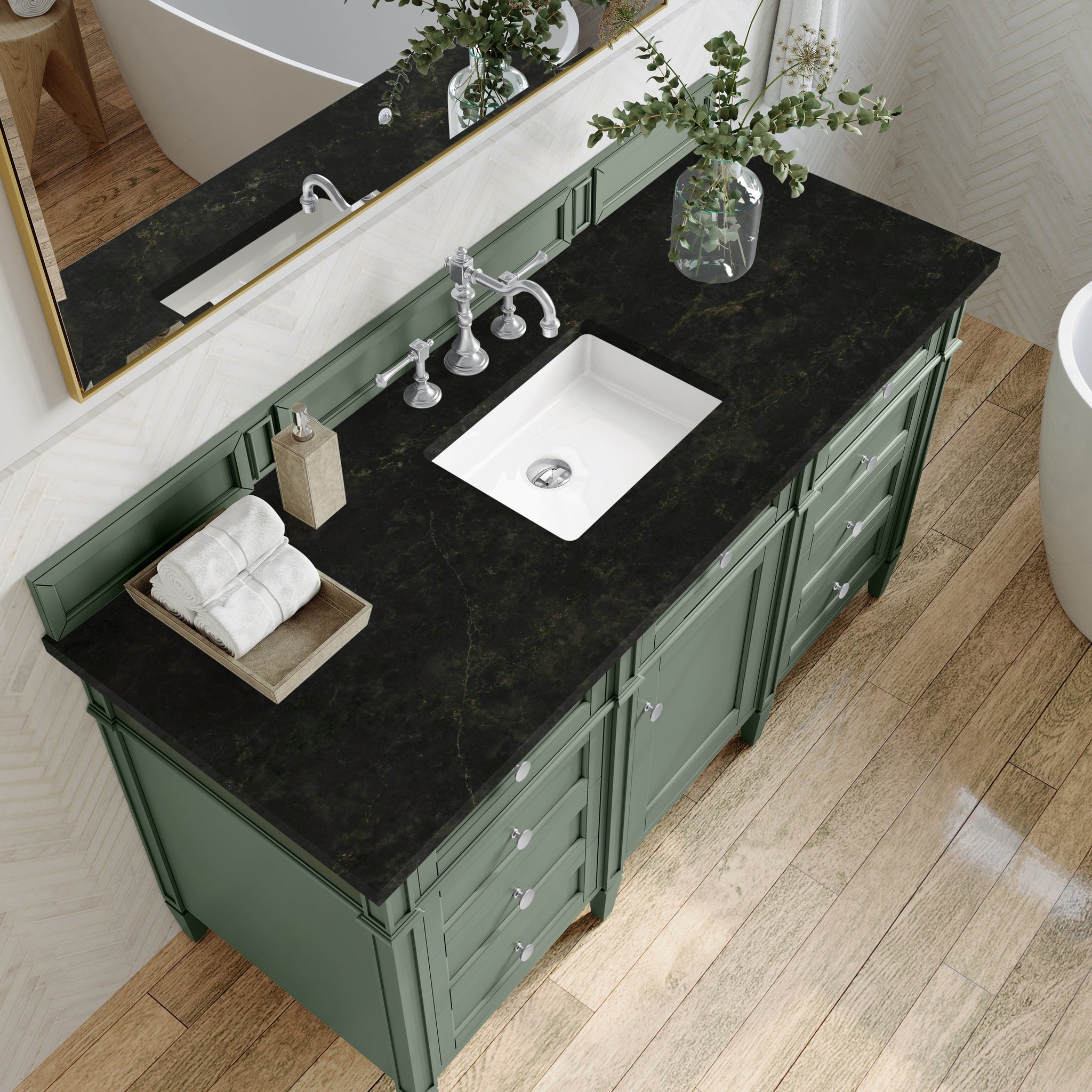 James Martin Brittany 60" Single Bathroom Vanity, Smokey Celadon with Phantome countertop
