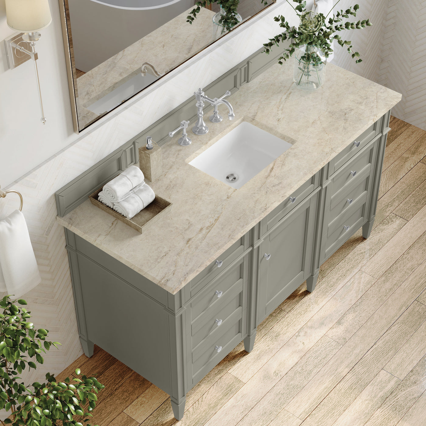 James Martin Brittany 60" Single Bathroom Vanity, Urban Gray with Tajnar countertop