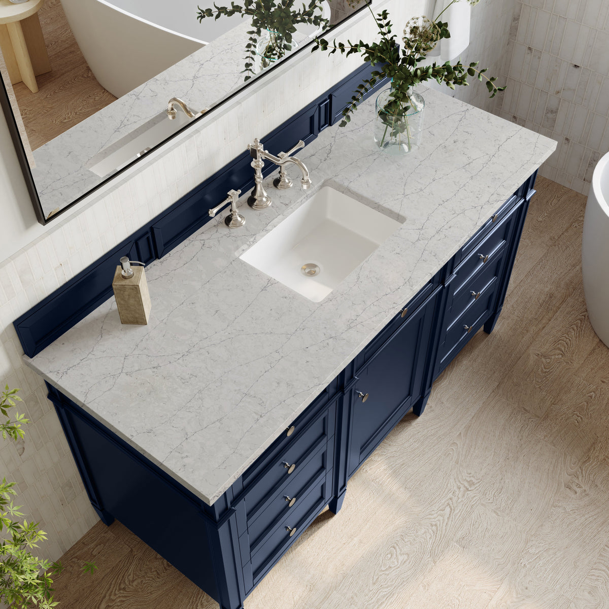James Martin Brittany 60" Single Bathroom Vanity, Victory Blue with Eternal Jasmine Pearl countertop