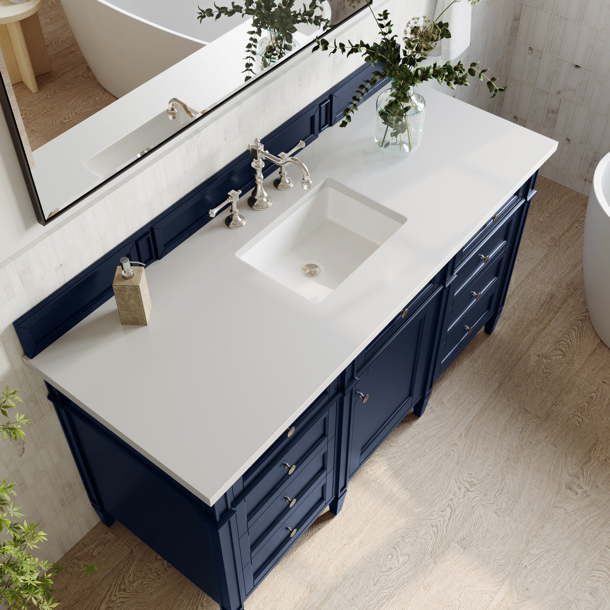 James Martin Brittany 60" Single Bathroom Vanity, Victory Blue with White Zeus countertop
