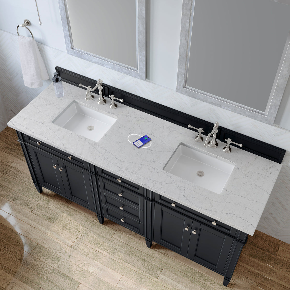 James Martin Brittany 72" Double Bathroom Vanity, Black Onyx with Eternal Jasmine Pearl (FreePower) countertop