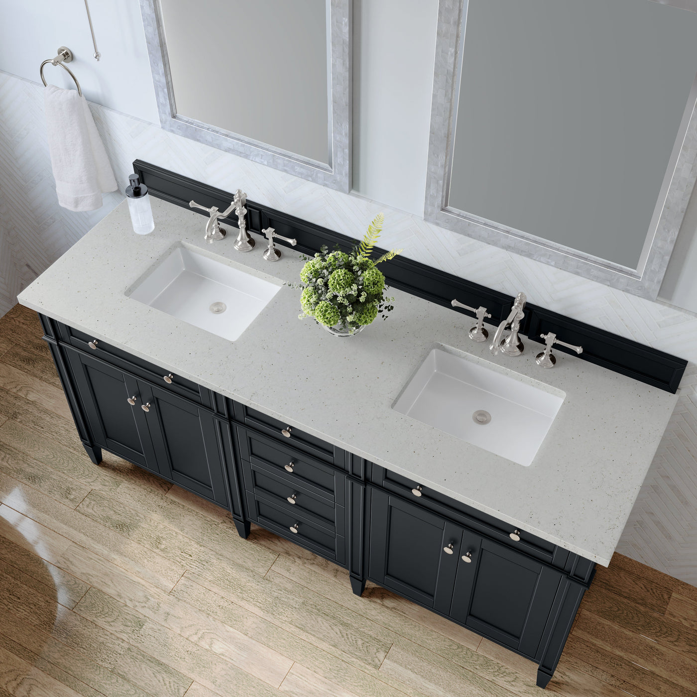 James Martin Brittany 72" Double Bathroom Vanity, Black Onyx with Lime Delight countertop