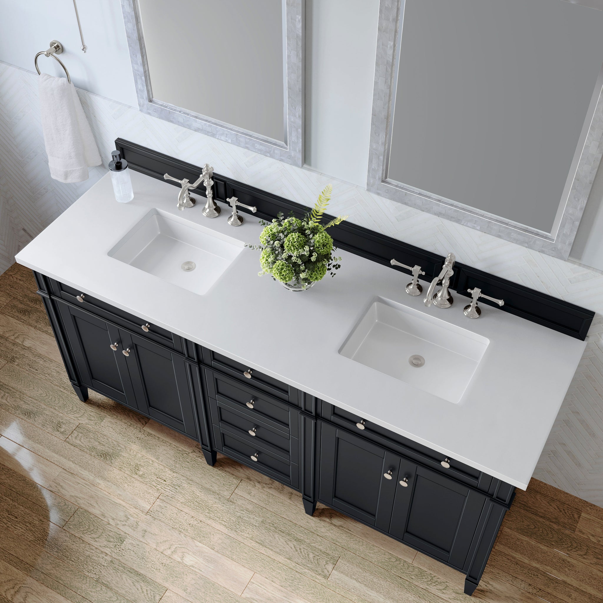 James Martin Brittany 72" Double Bathroom Vanity, Black Onyx with White Zeus countertop