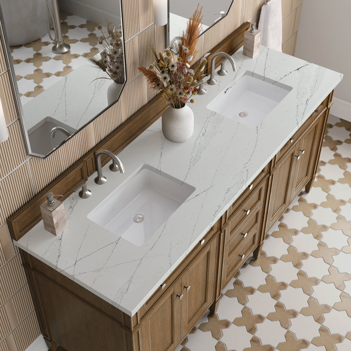 James Martin Brittany 72" Double Bathroom Vanity, Saddle Brown with Ethereal Noctis countertop