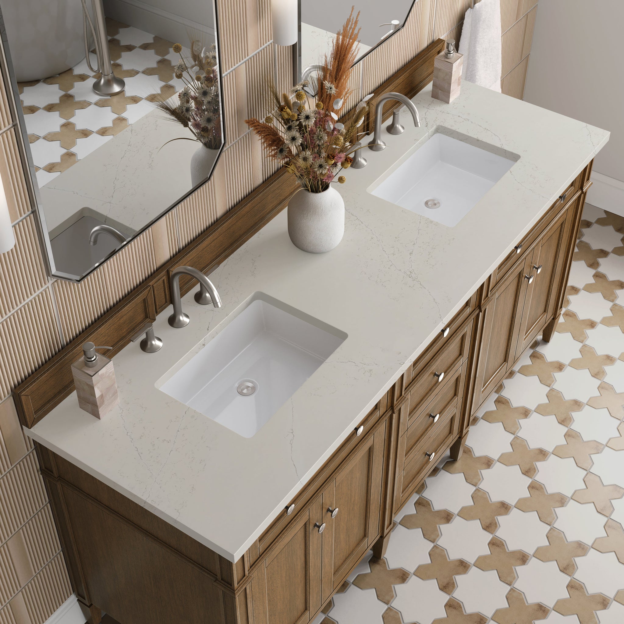 James Martin Brittany 72" Double Bathroom Vanity, Saddle Brown with Siberian countertop