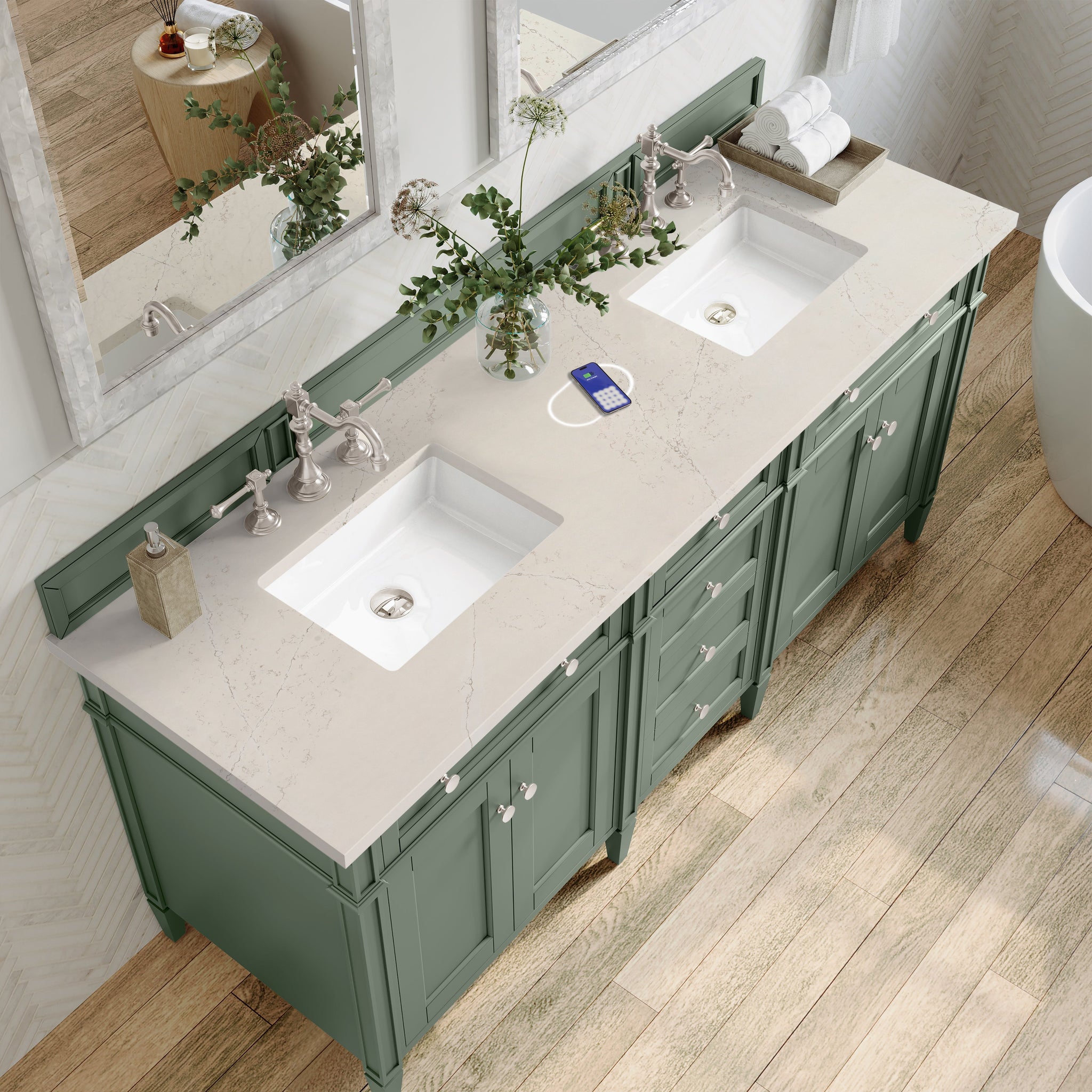 James Martin Brittany 72" Double Bathroom Vanity, Smokey Celadon by James Martin
