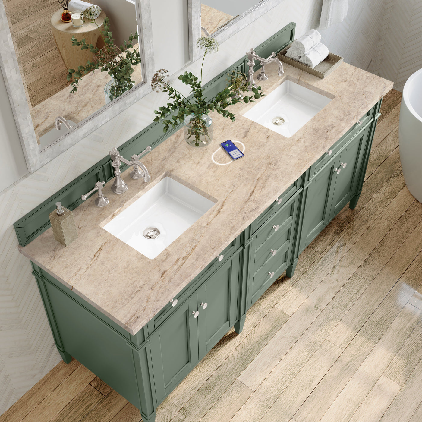 James Martin Brittany 72" Double Bathroom Vanity, Smokey Celadon by James Martin