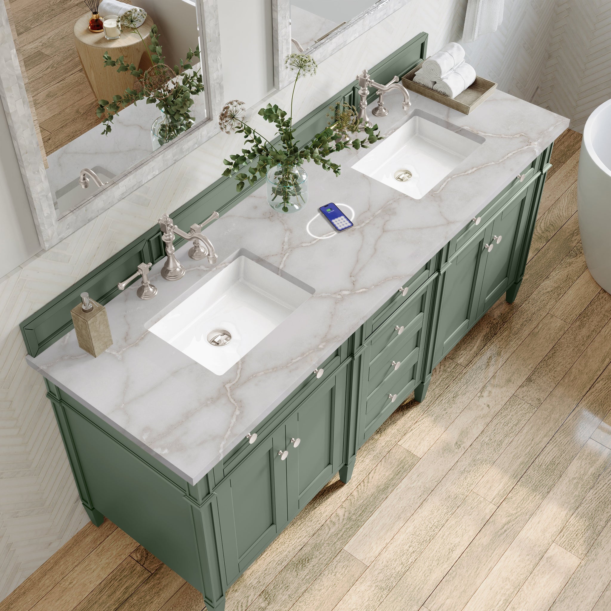 James Martin Brittany 72" Double Bathroom Vanity, Smokey Celadon by James Martin