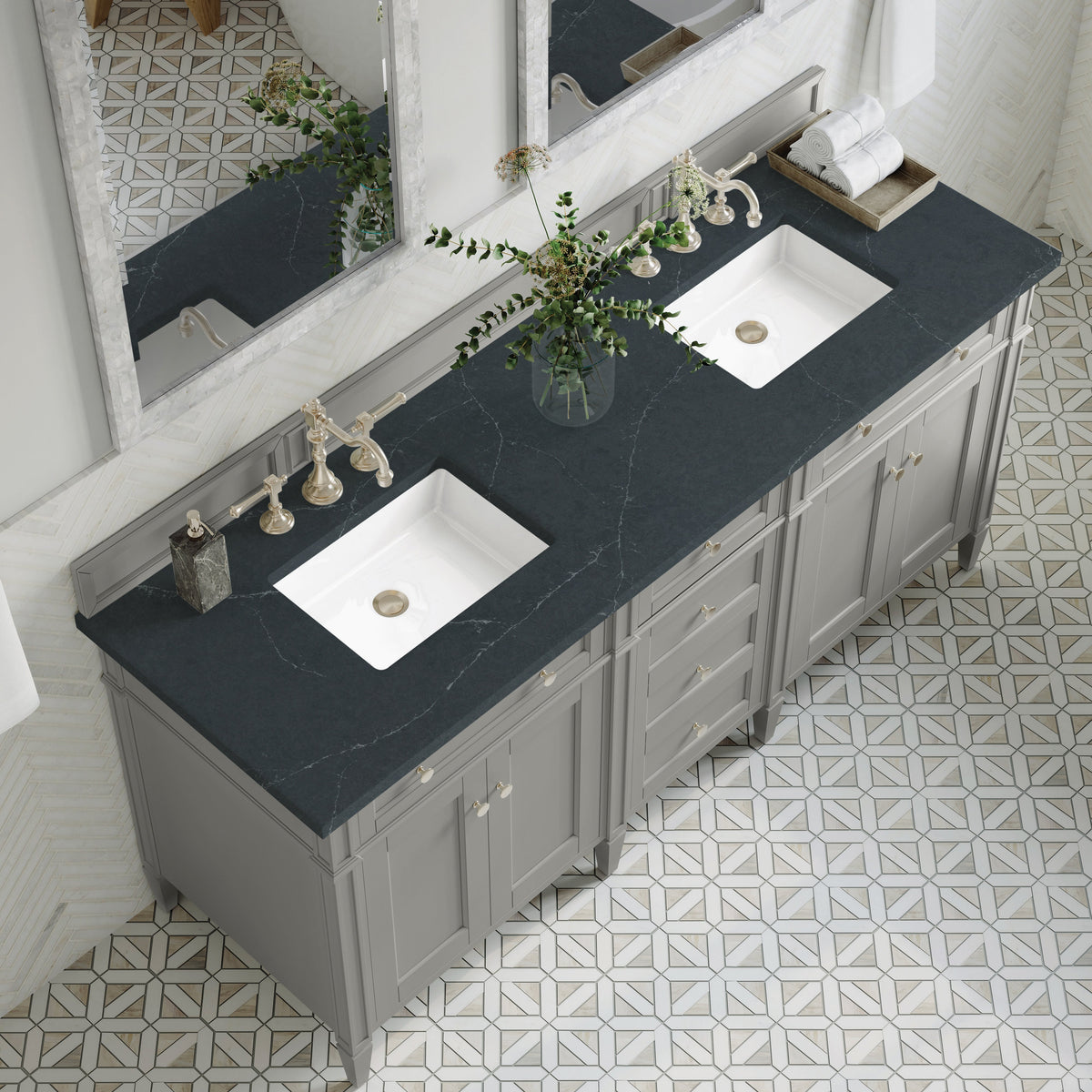James Martin Brittany 72" Double Bathroom Vanity, Urban Gray with Charcoal Soapstone countertop