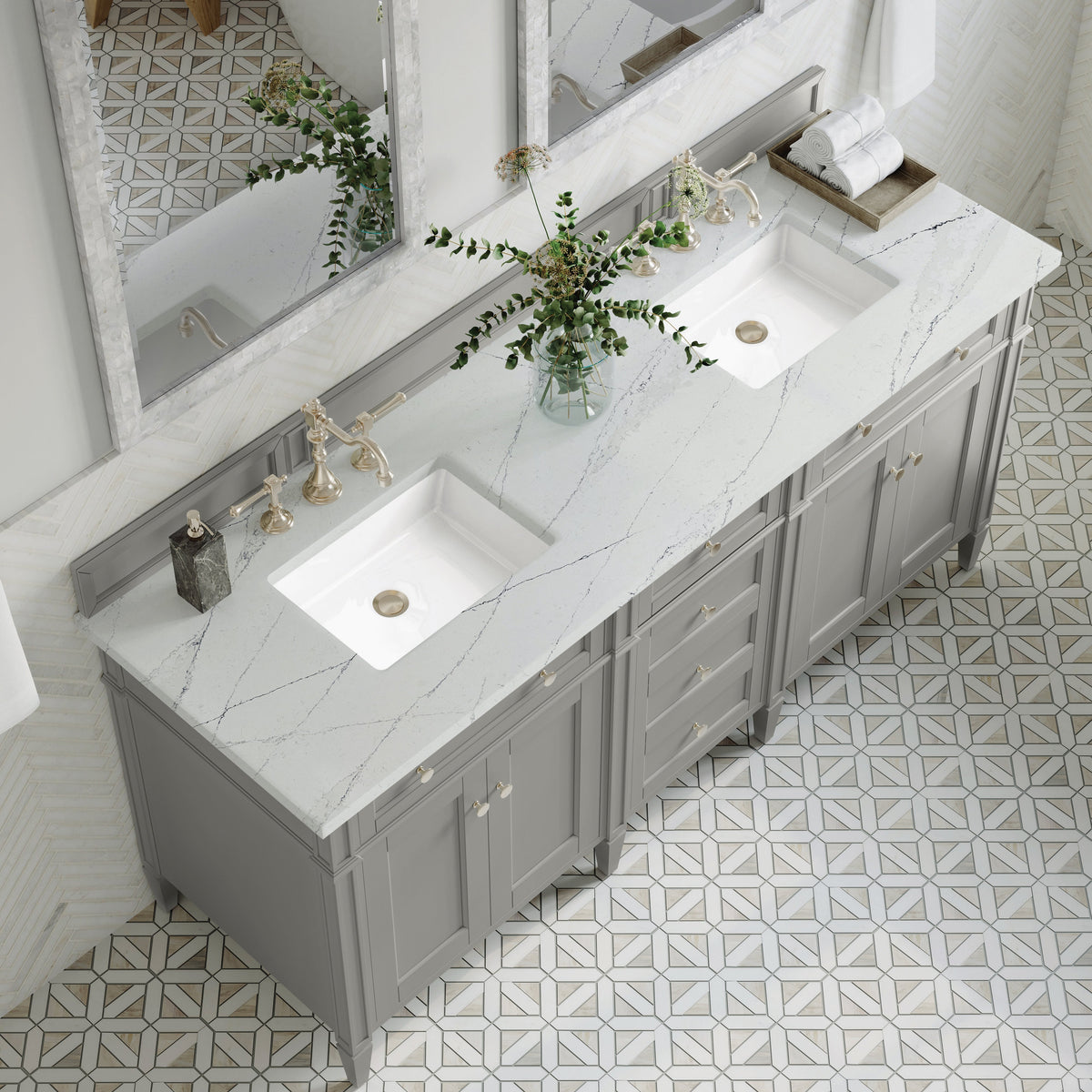 James Martin Brittany 72" Double Bathroom Vanity, Urban Gray with Ethereal Noctis countertop