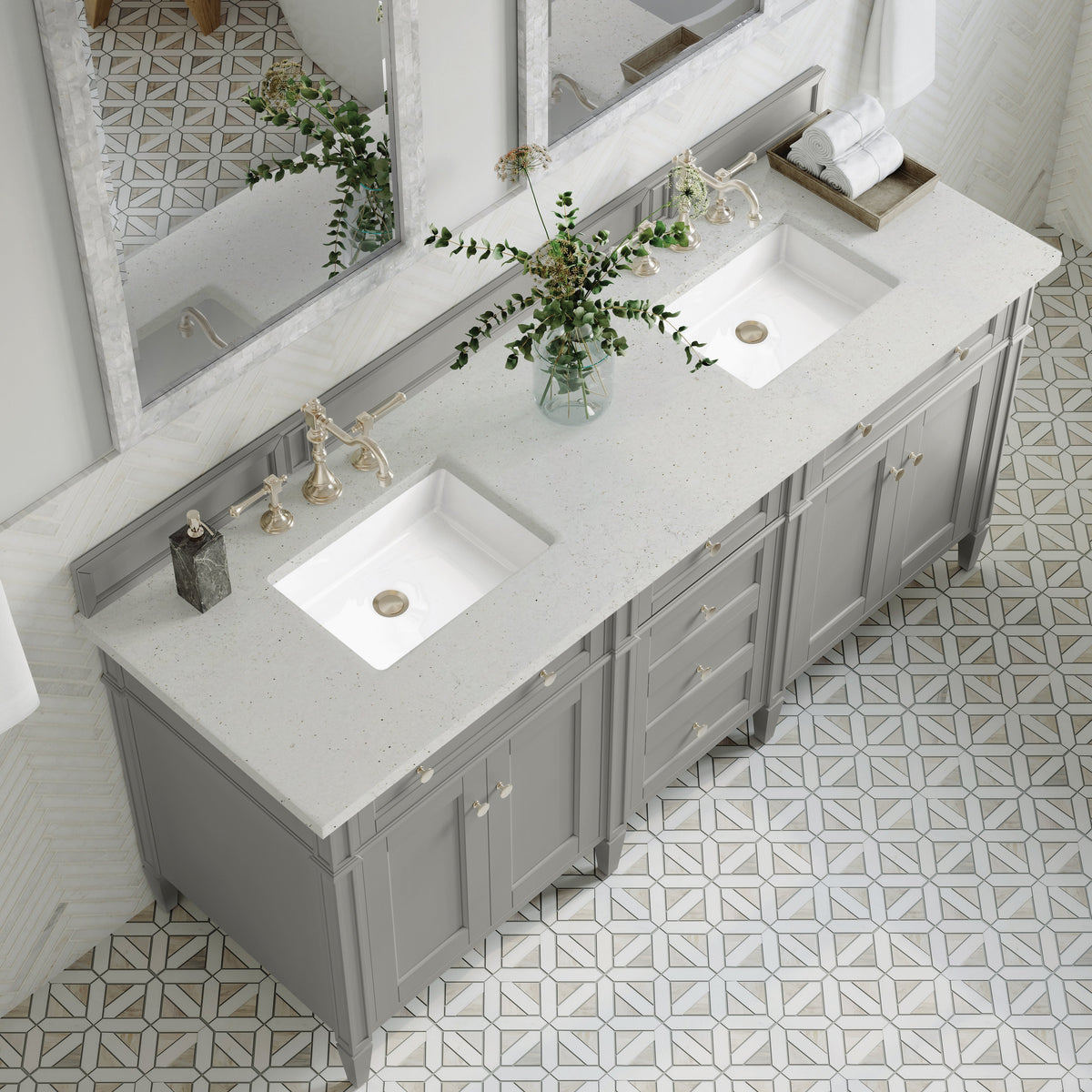 James Martin Brittany 72" Double Bathroom Vanity, Urban Gray with Lime Delight countertop