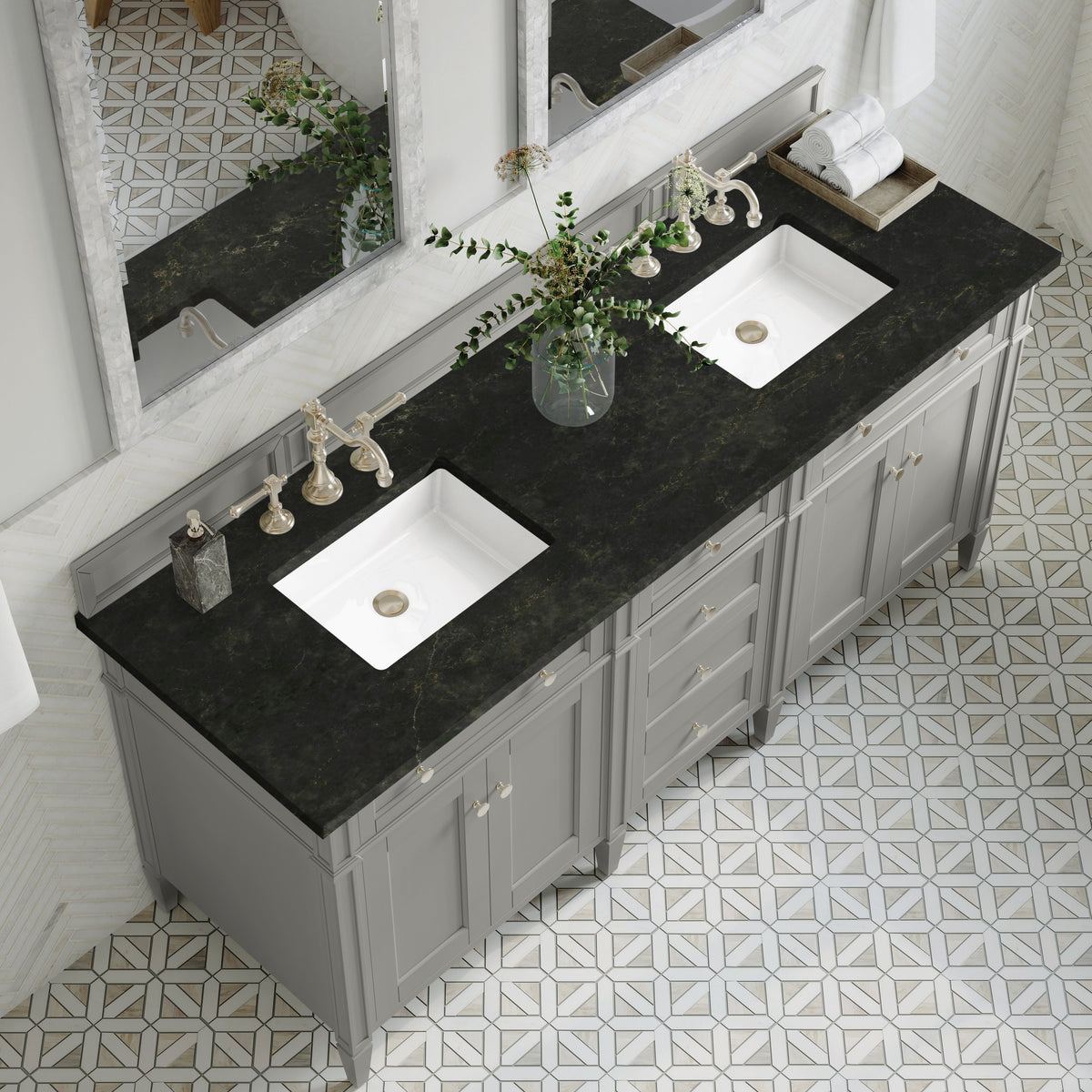 James Martin Brittany 72" Double Bathroom Vanity, Urban Gray with Phantome countertop