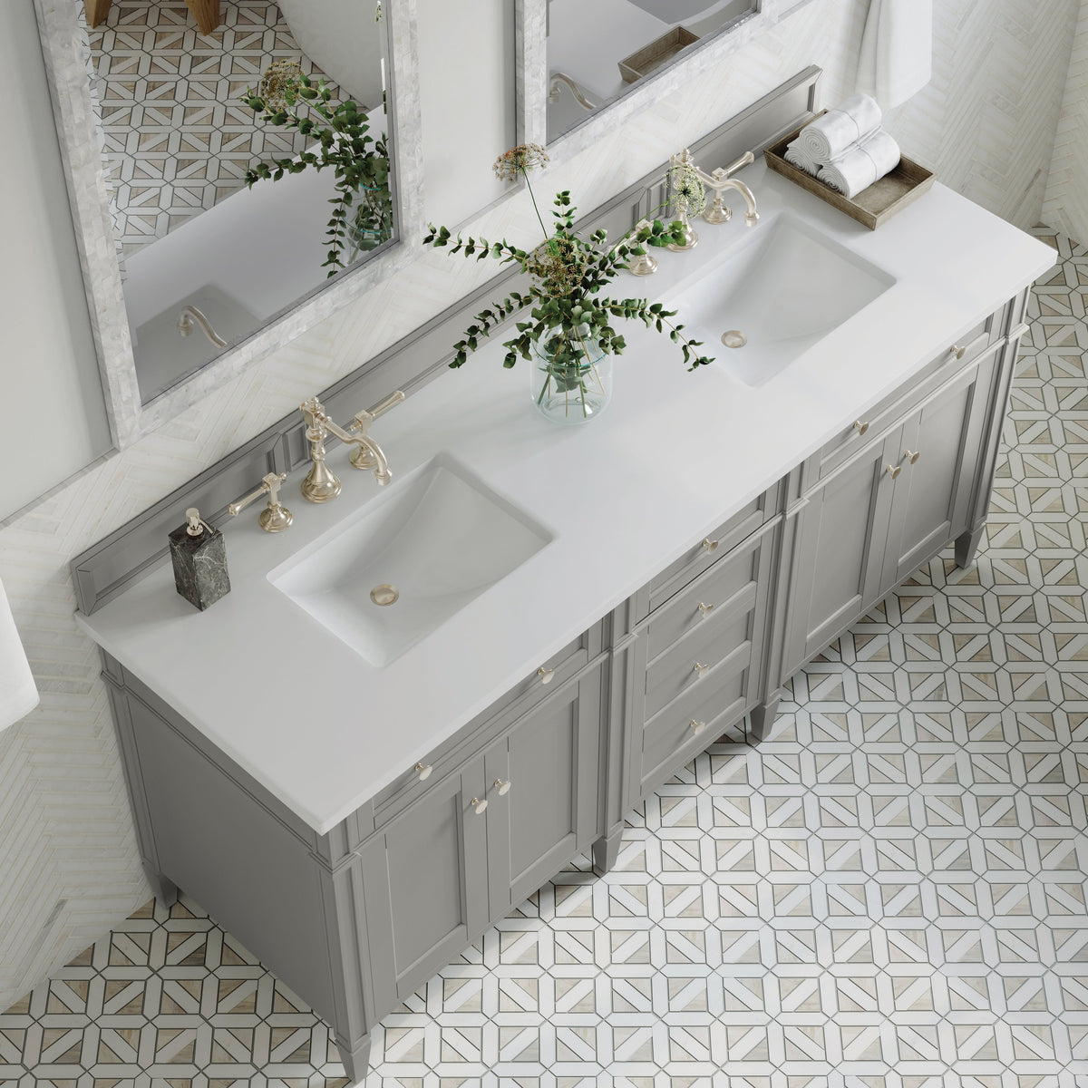James Martin Brittany 72" Double Bathroom Vanity, Urban Gray with White Zeus countertop