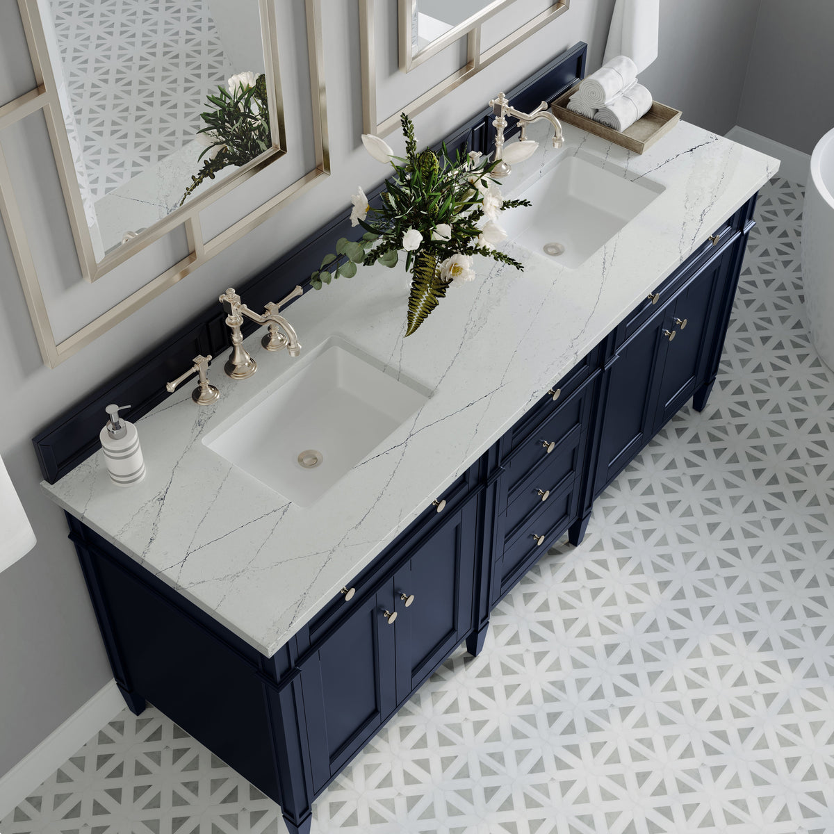 James Martin Brittany 72" Double Bathroom Vanity, Victory Blue with Ethereal Noctis countertop