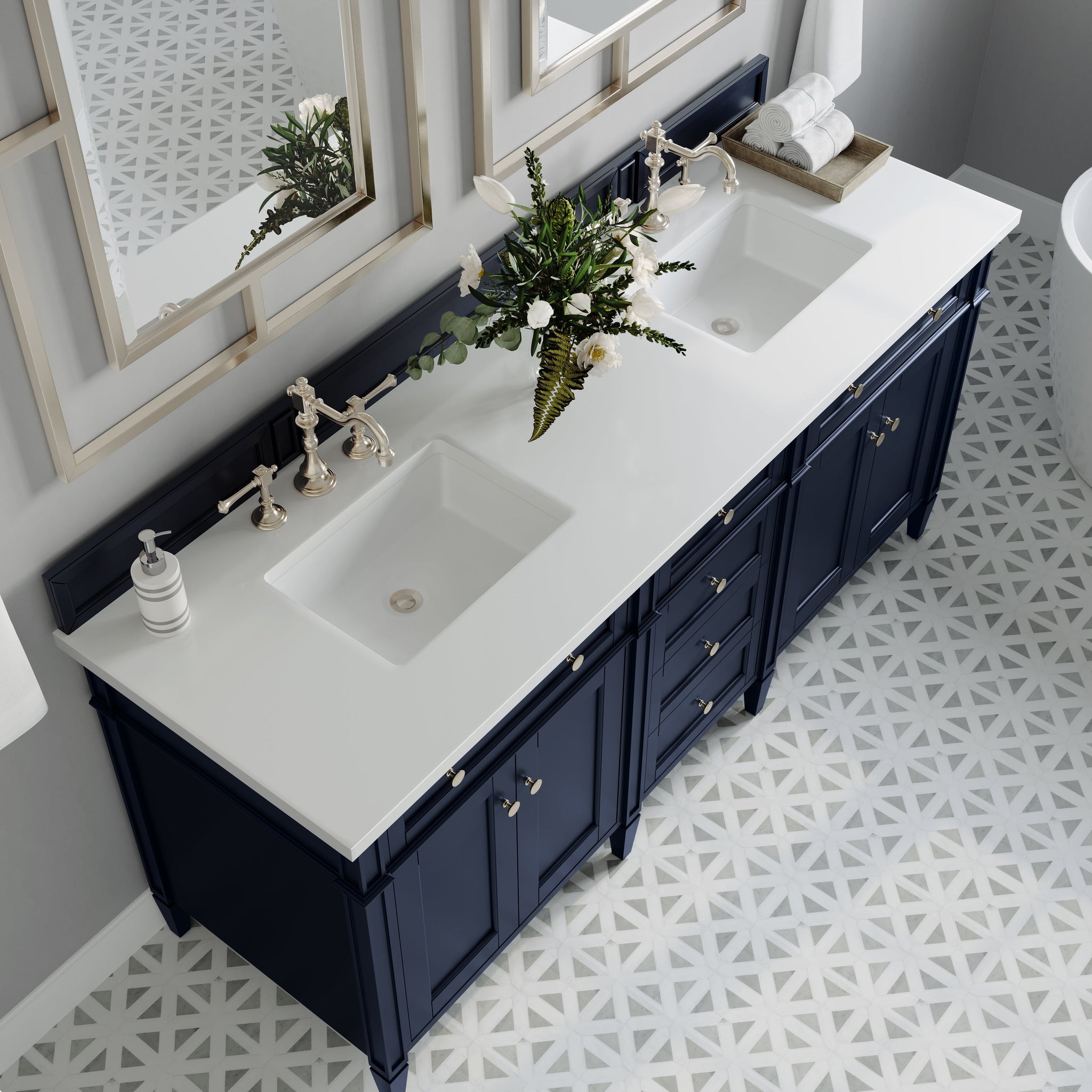 James Martin Brittany 72" Double Bathroom Vanity, Victory Blue with White Zeus countertop