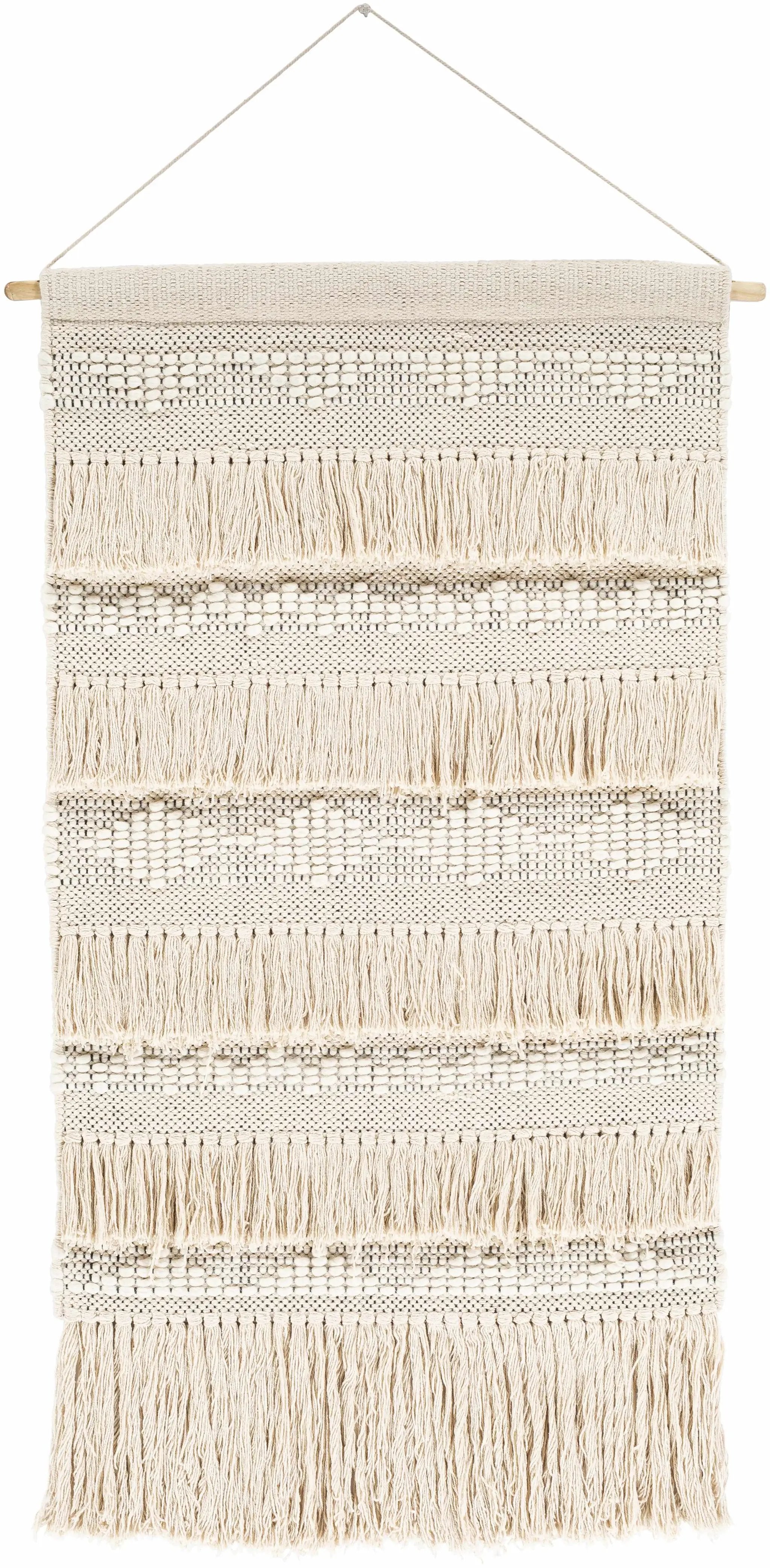 Brookesmith Cream Fringed Patterned Wall Hanging by Boutique Rugs