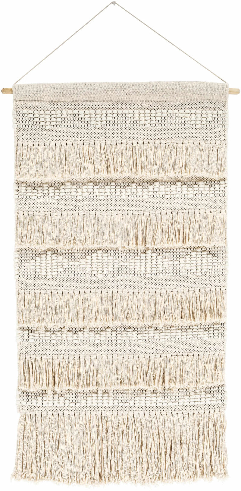 Brookesmith Cream Fringed Patterned Wall Hanging by Boutique Rugs