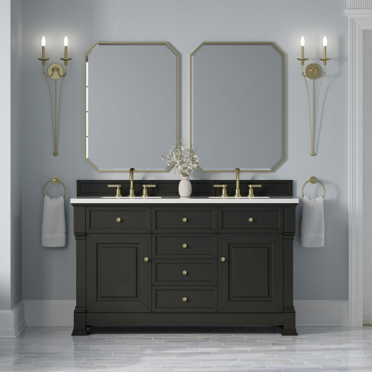 James Martin Brookfield 60" Double Bathroom Vanity, Black Onyx, cabinet without a countertop