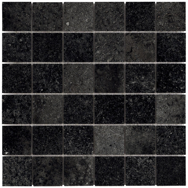 Brooklyn Cemento Black Honed 2x2 Concrete Look Porcelain Mosaics 12x12 mosaic sheet