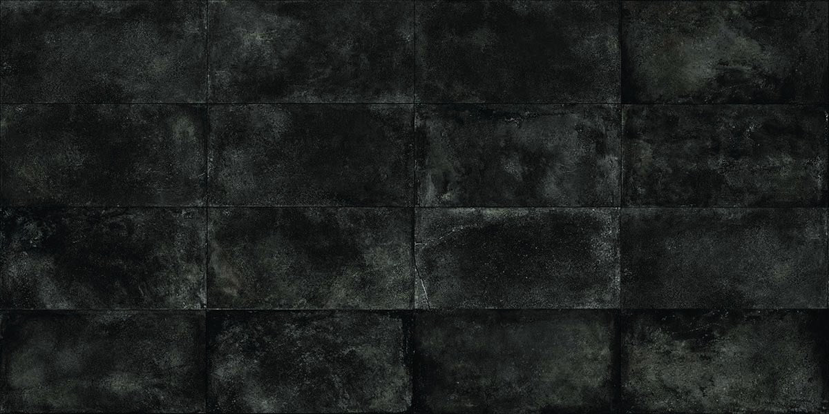 Brooklyn Cemento Black Honed Concrete Look Cove Base Porcelain Trim 6x12, several pieces laid together