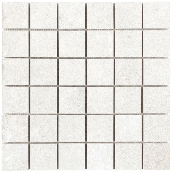Brooklyn Cemento White Honed 2x2 Concrete Look Porcelain Mosaics 12x12