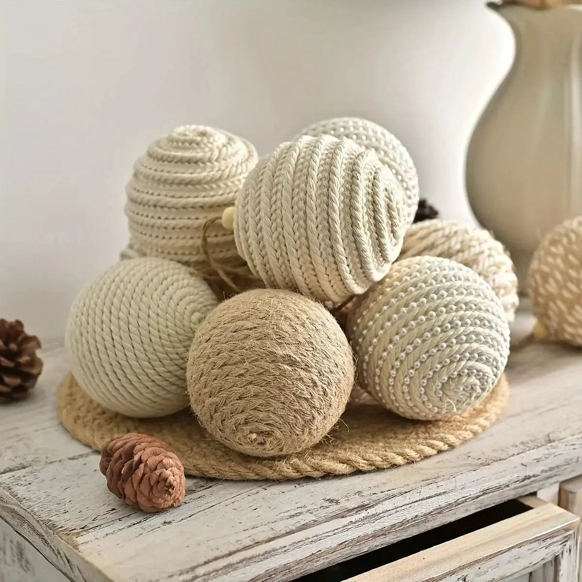 Brown Christmas Ball Set 12pcs with Wooden Clips 3.15-inch Rope by House Of Avana