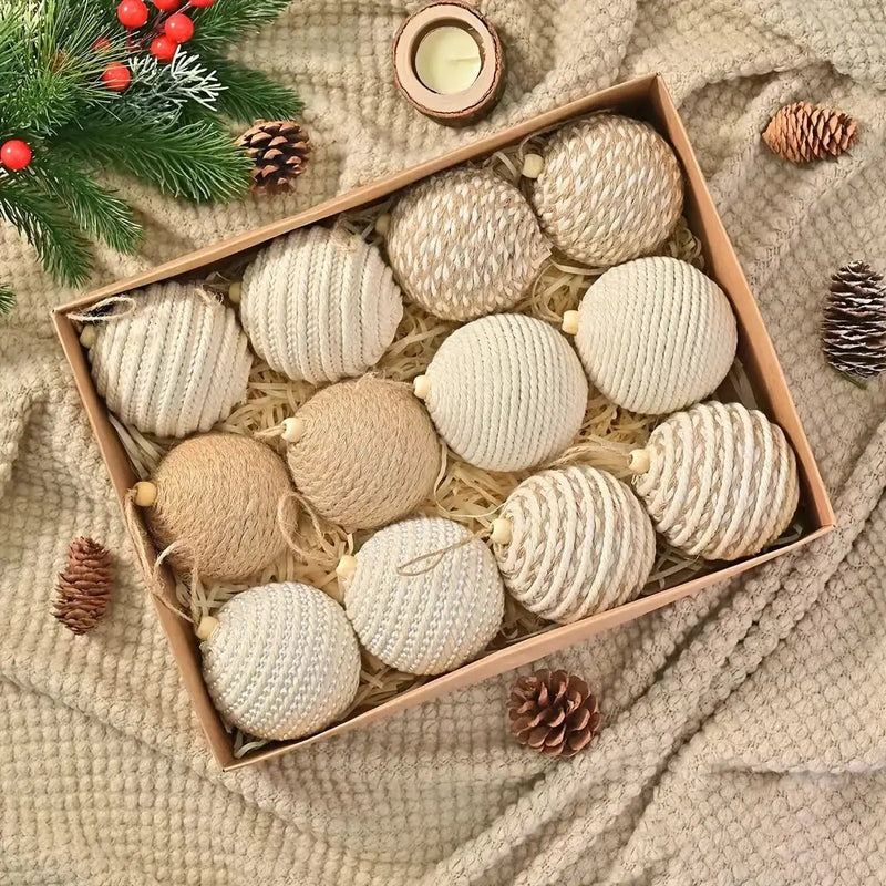 Brown Christmas Ball Set 12pcs with Wooden Clips 3.15-inch Rope by House Of Avana