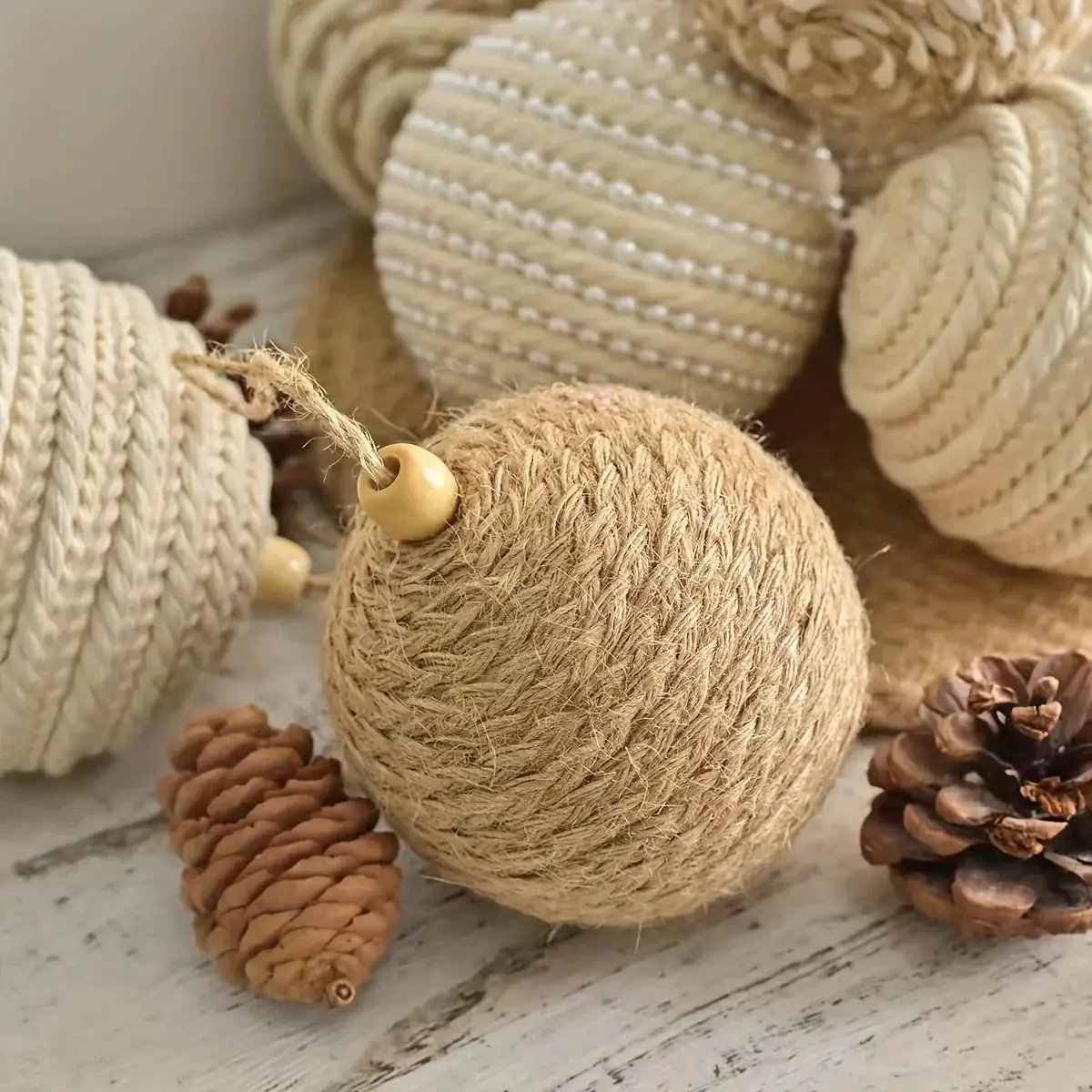 Brown Christmas Ball Set 12pcs with Wooden Clips 3.15-inch Rope by House Of Avana