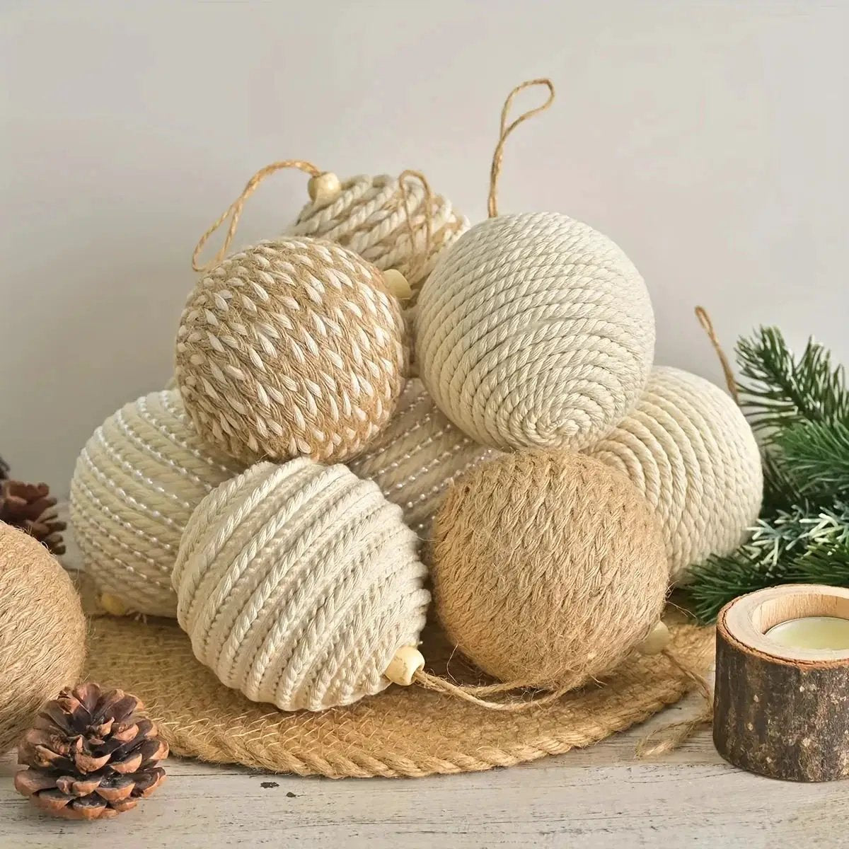 Brown Christmas Ball Set 12pcs with Wooden Clips 3.15-inch Rope by House Of Avana