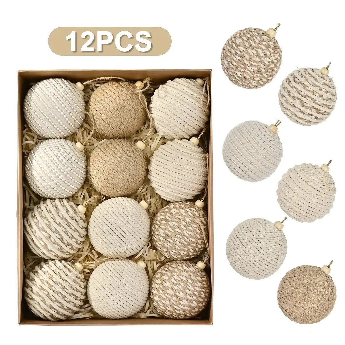 Brown Christmas Ball Set 12pcs with Wooden Clips 3.15-inch Rope by House Of Avana