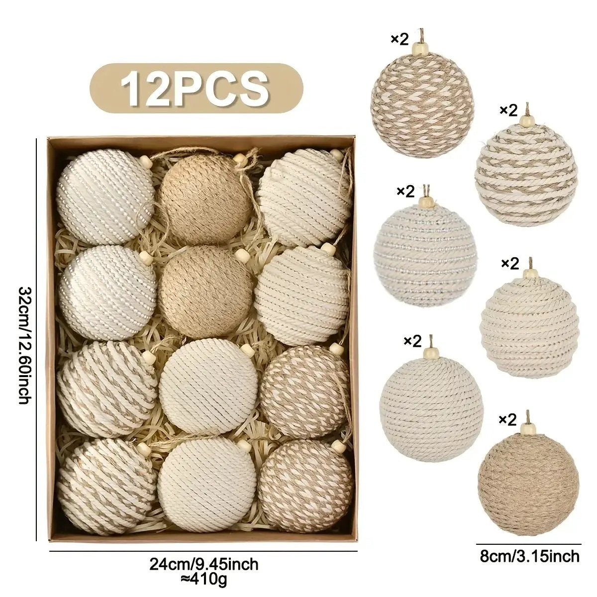 Brown Christmas Ball Set 12pcs with Wooden Clips 3.15-inch Rope by House Of Avana