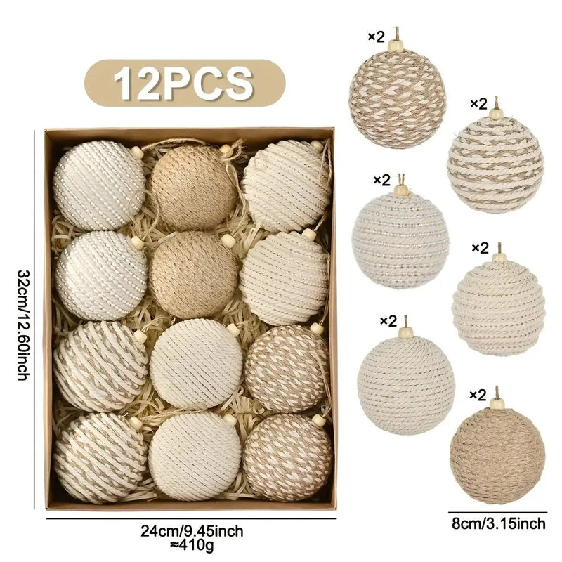 Brown Christmas Ball Set 12pcs with Wooden Clips 3.15-inch Rope by House Of Avana