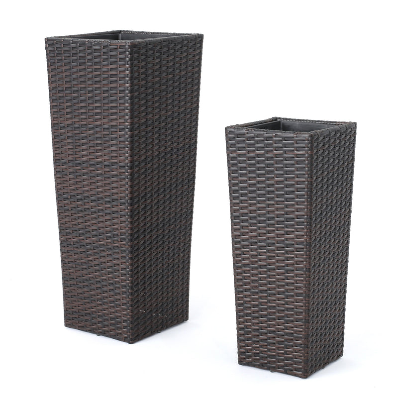 Brown Rattan Flower Pot Set with Iron Frame - Brown