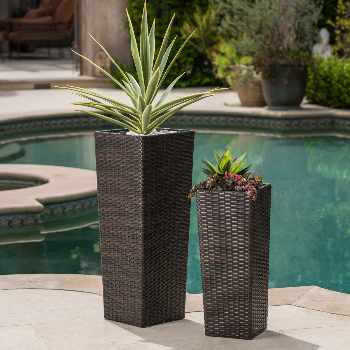 Brown Rattan Flower Pot Set with Iron Frame - Brown, photo 2 of 11