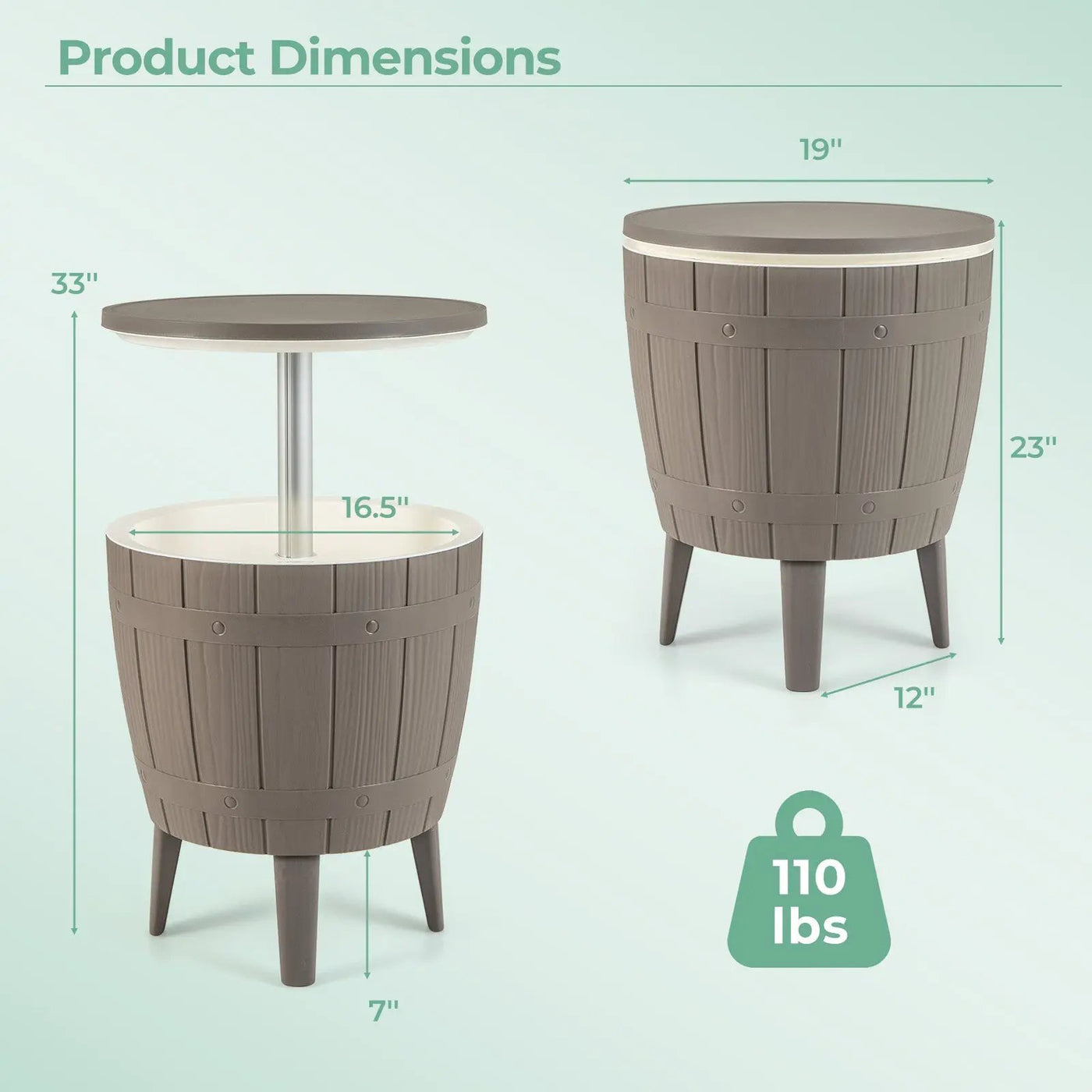 10 Gallon Cooler Bar Table Outdoor Coffee Table Ice Bucket with Telescopic Tabletop for Beer and Wine by DirectDeals