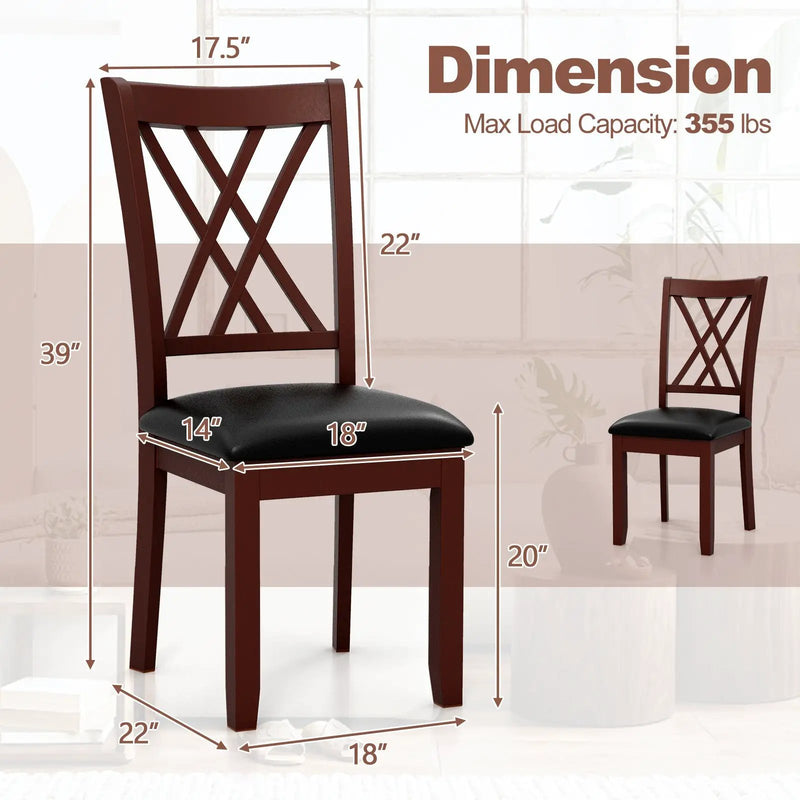 Set of 2 Dining Chair with Backrest and Padded Seat-Brown by DirectDeals