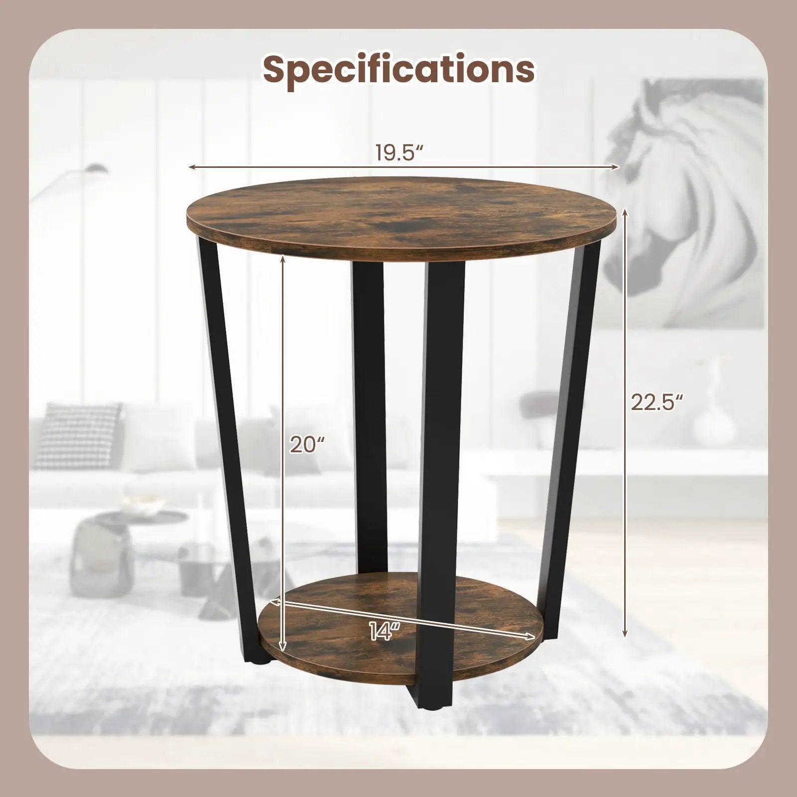 2-tier Round End Table with Storage Shelf & Metal Frame by DirectDeals