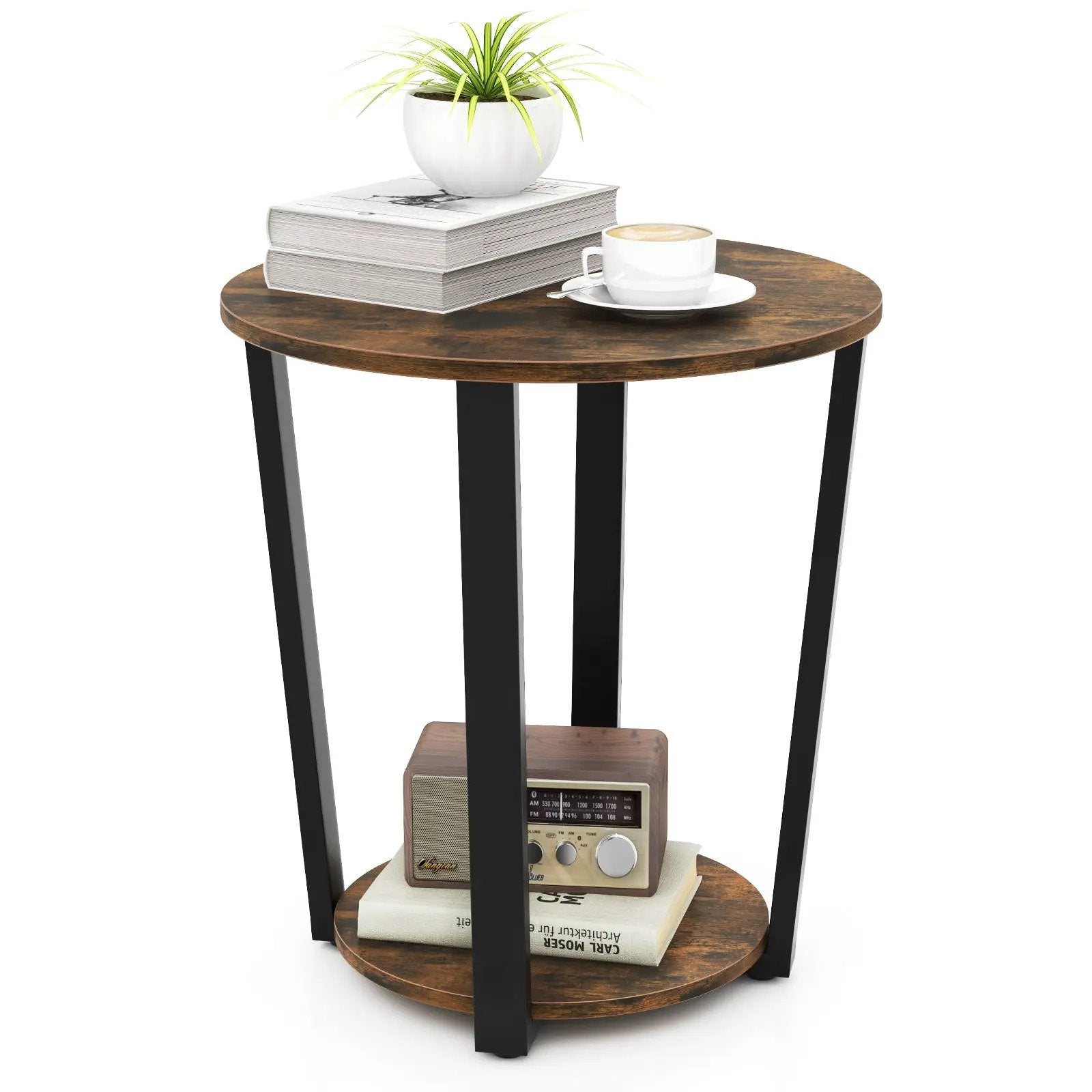 2-tier Round End Table with Storage Shelf & Metal Frame by DirectDeals