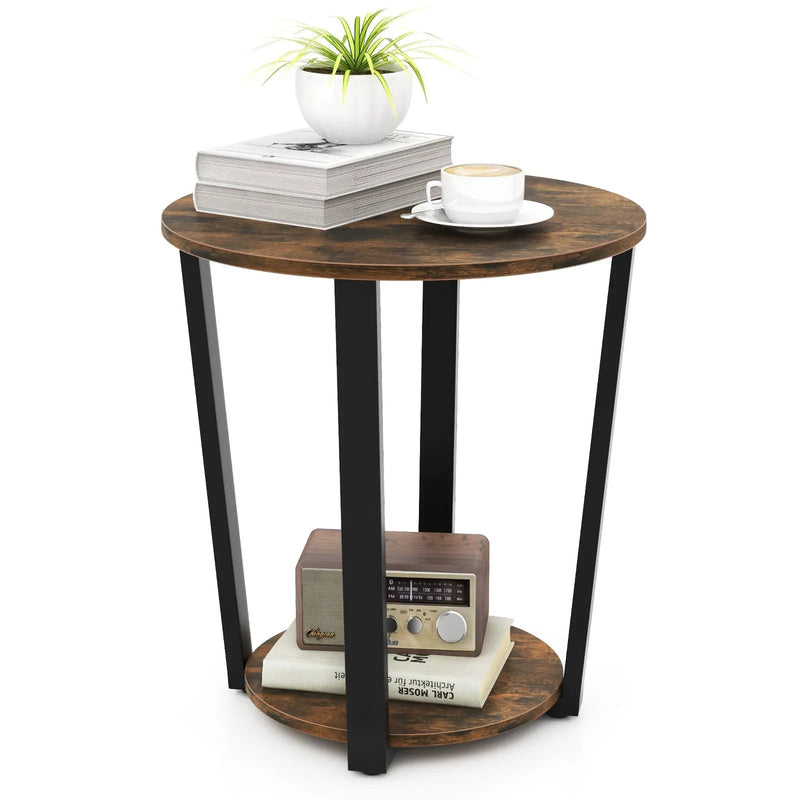 2-tier Round End Table with Storage Shelf & Metal Frame by DirectDeals