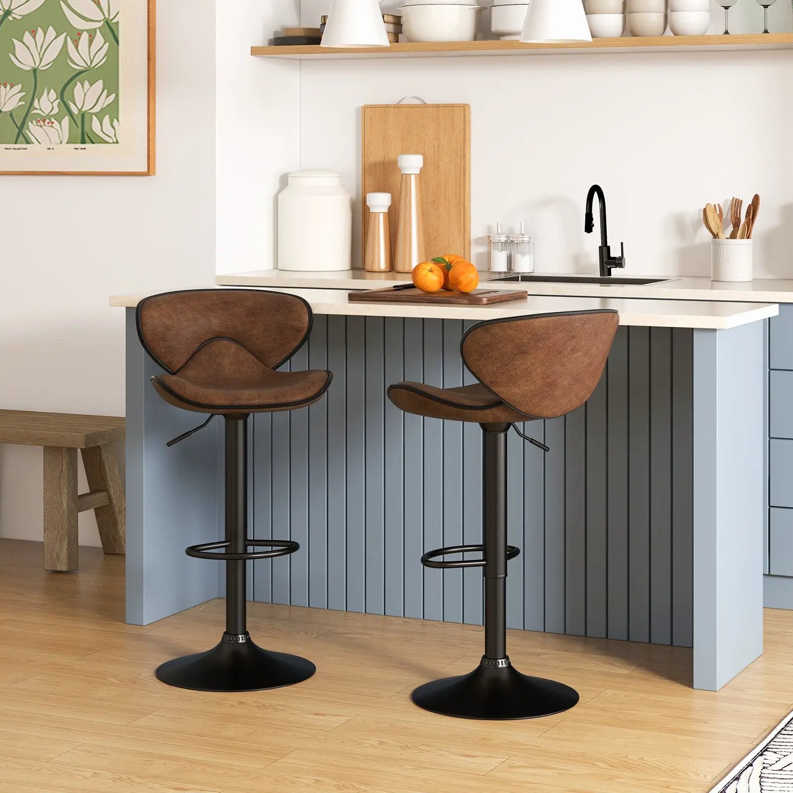 Set of 2 Adjustable Bar Stools Swivel Bar Chairs Pub Kitchen by DirectDeals