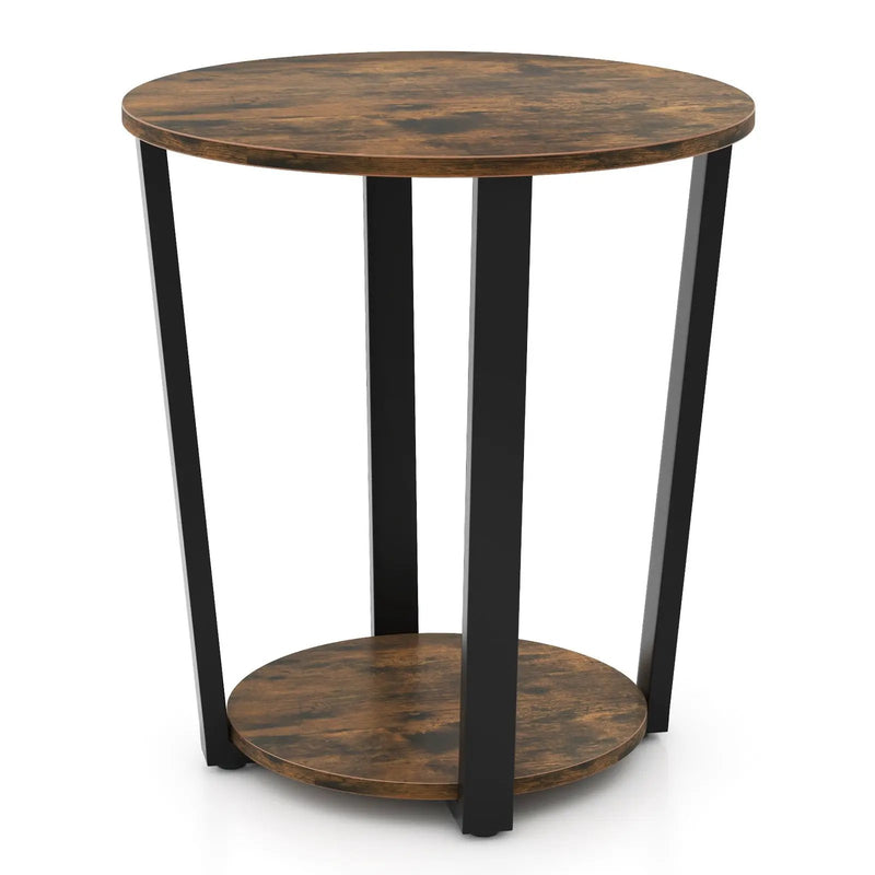 2-tier Round End Table with Storage Shelf & Metal Frame by DirectDeals