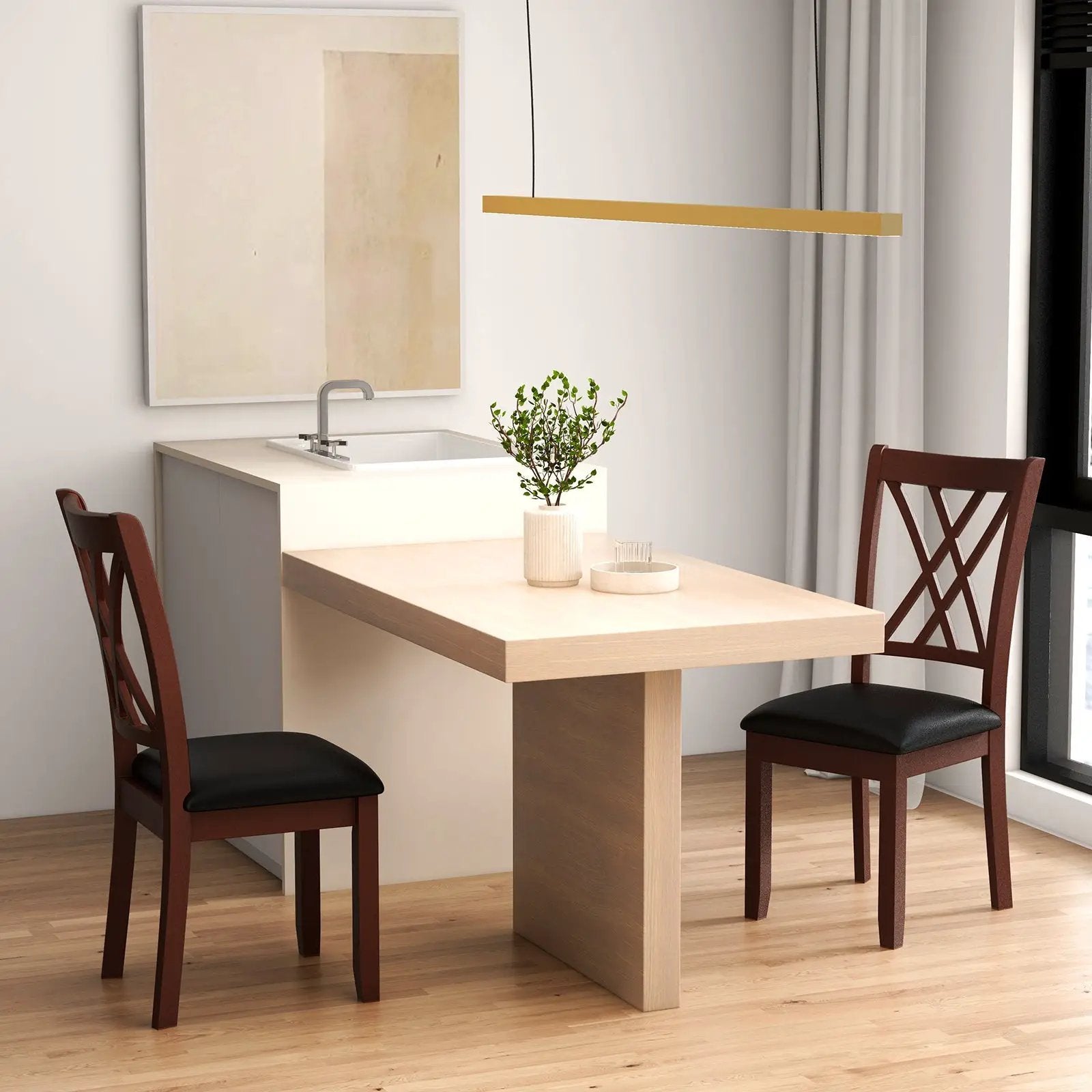 Set of 2 Dining Chair with Backrest and Padded Seat-Brown by DirectDeals