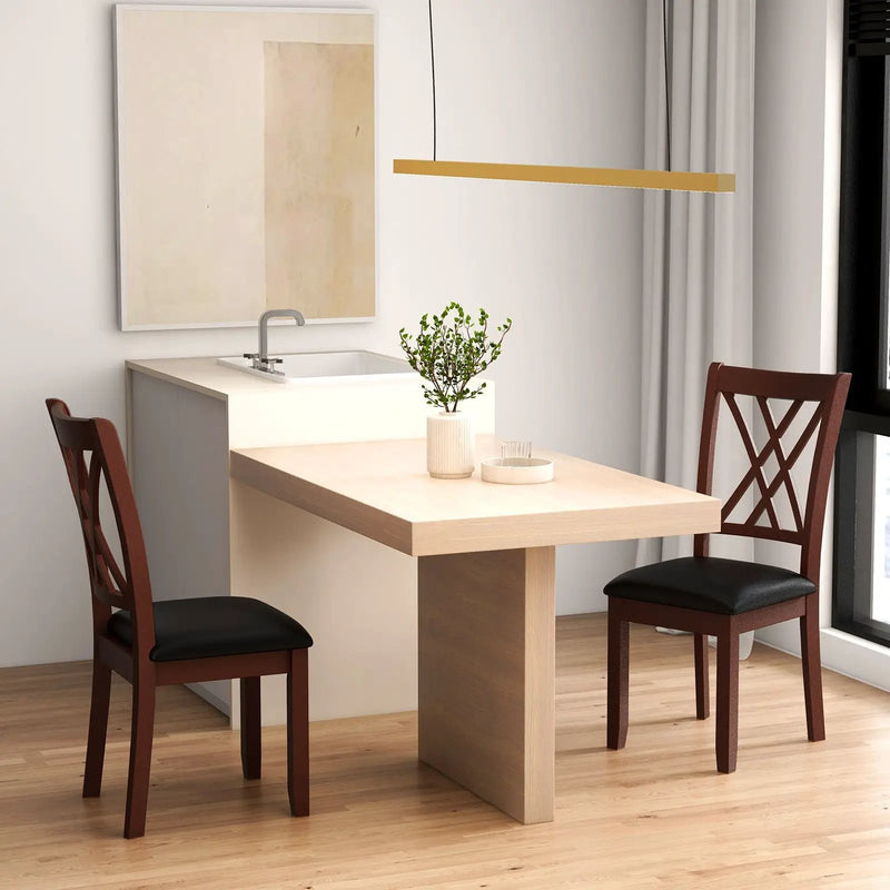Set of 2 Dining Chair with Backrest and Padded Seat-Brown by DirectDeals