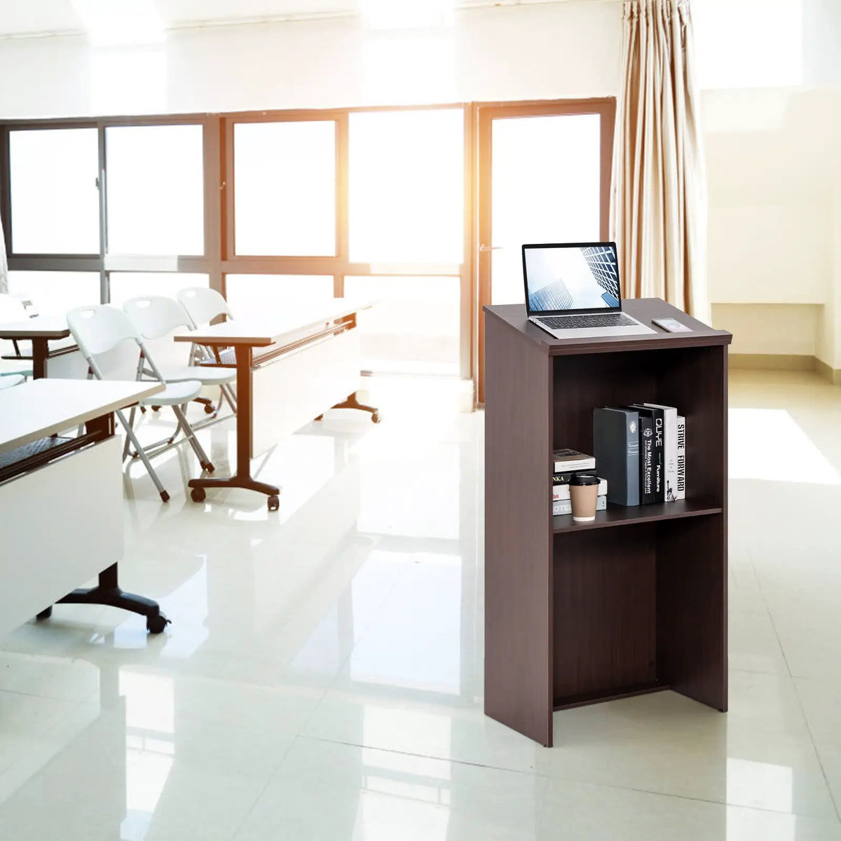 Wooden Floor Standing Podium Speaking Lectern by DirectDeals